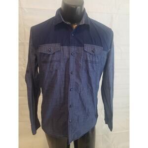 Drill NYC Men's Button Up; Dark Blue Long Sleeve Collar - M #